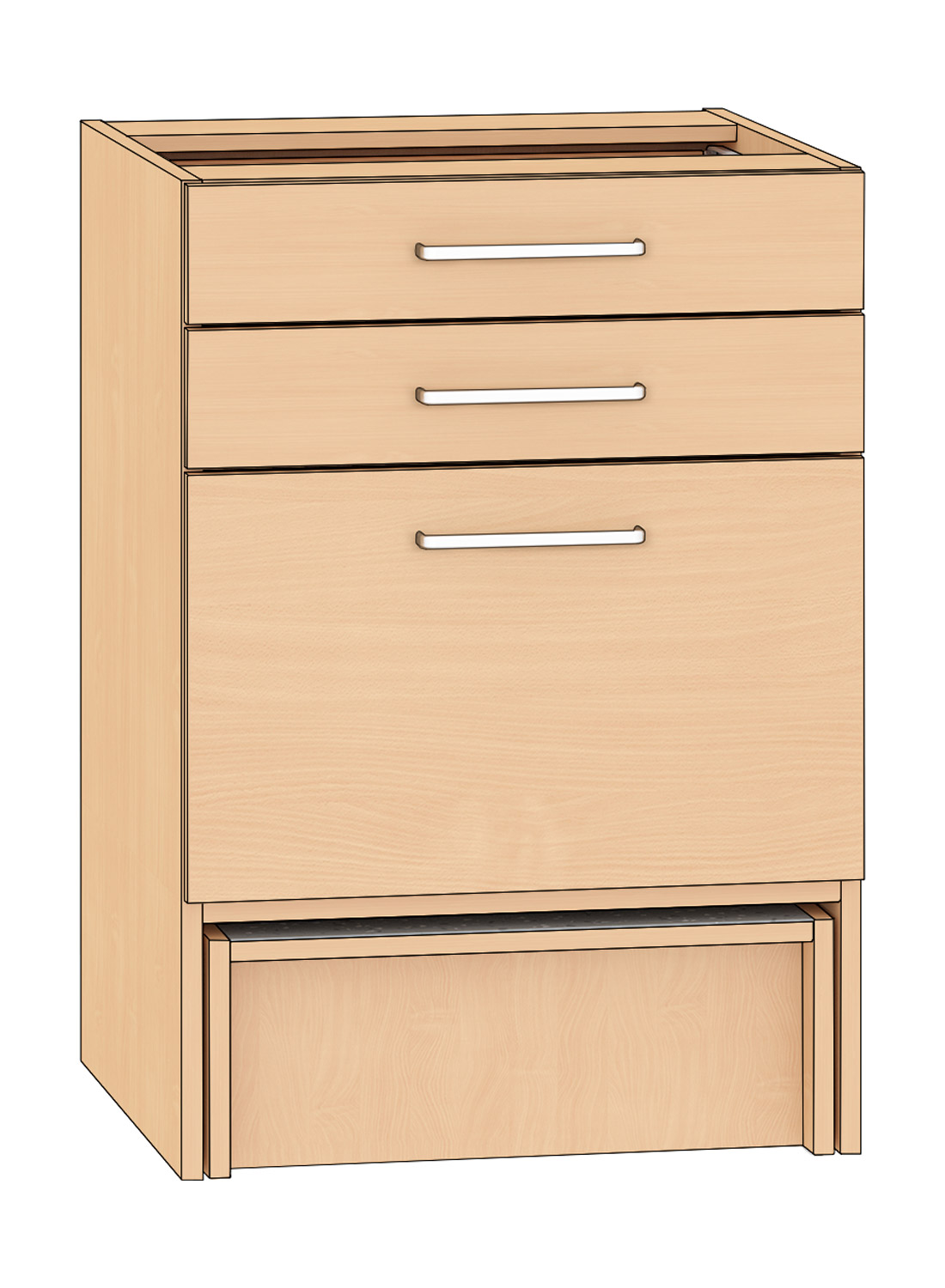 Schubkastenschrank 3 Schubkästen Breite 60 cm, Buche