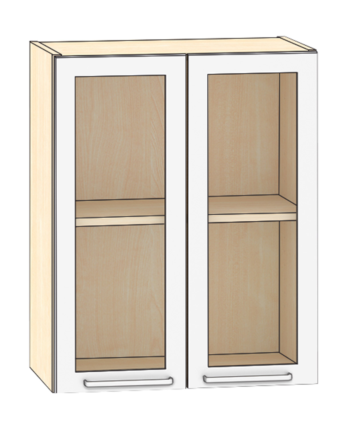 Hängeschrank 2 Glastüren, Höhe 75 cm Breit 60 cm, Ahorn
