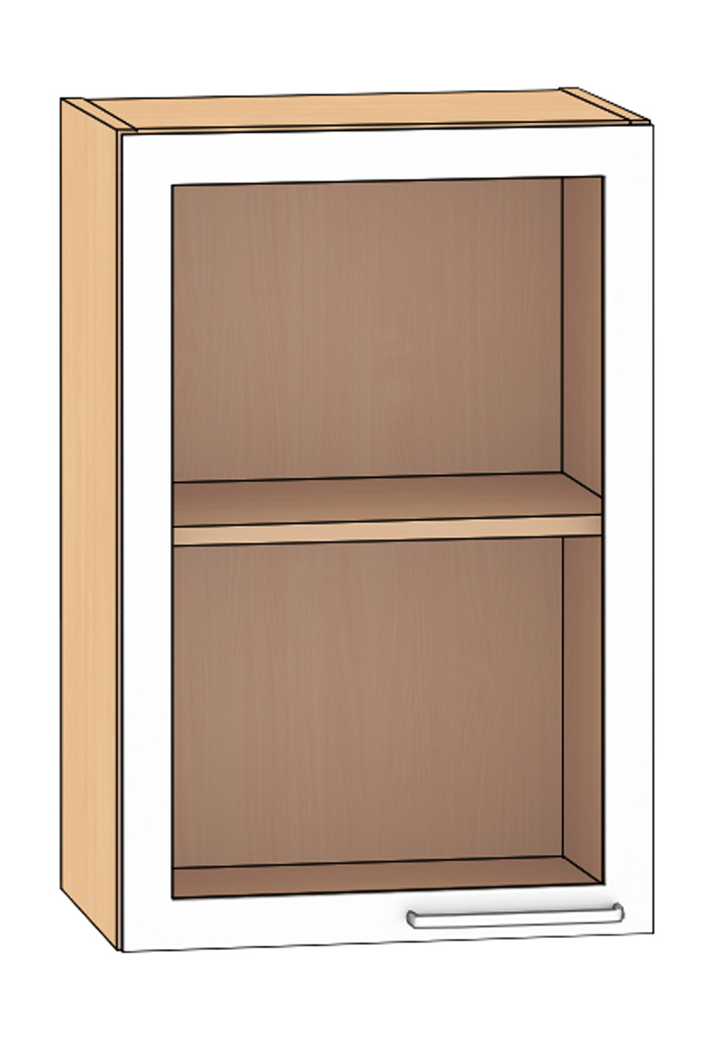 Hängeschrank mit Glastür Breite 50 cm, Türanschlag links, Buche