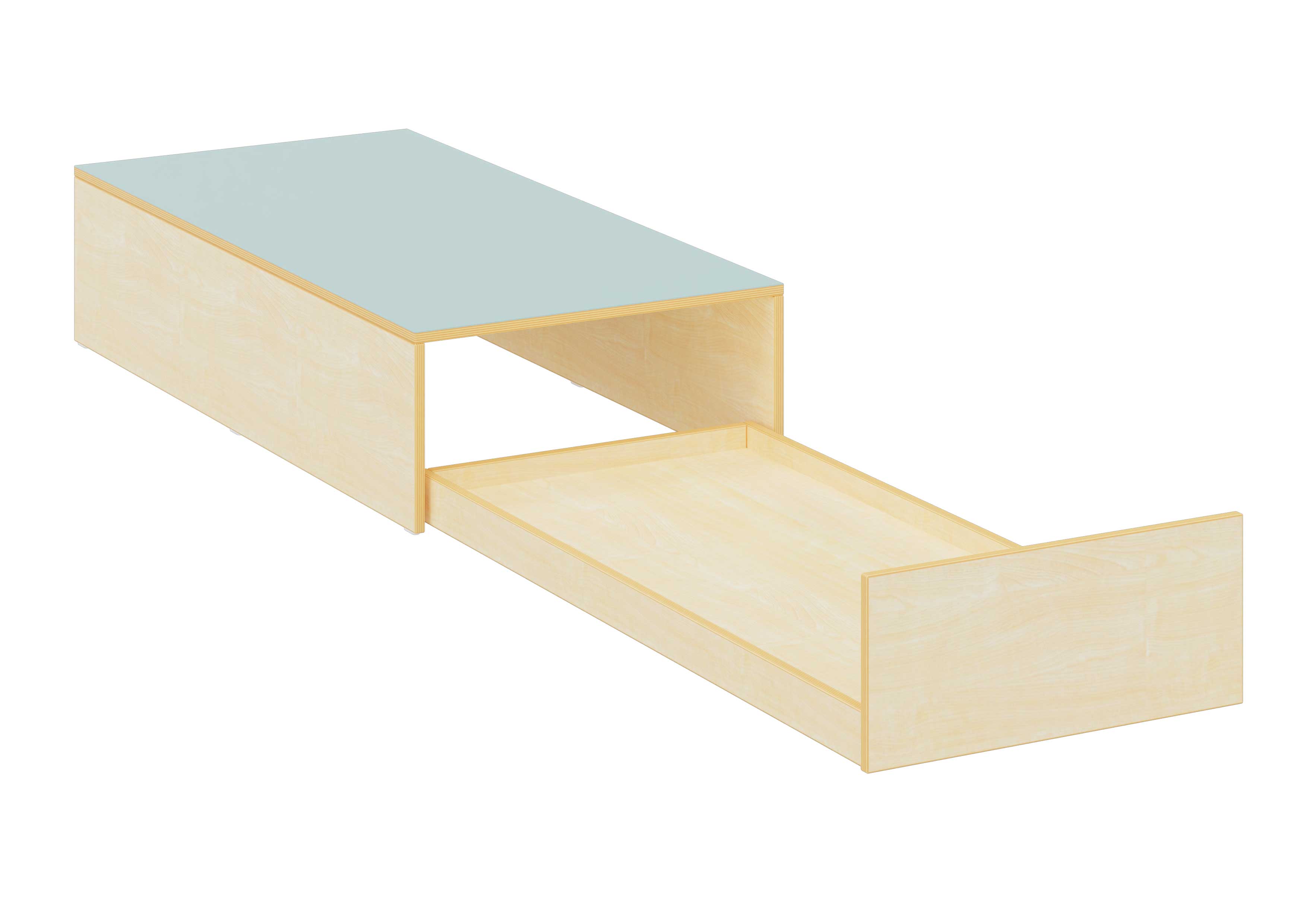 Bettenpodest mit Auszug eisblau, Ahorn Dekor