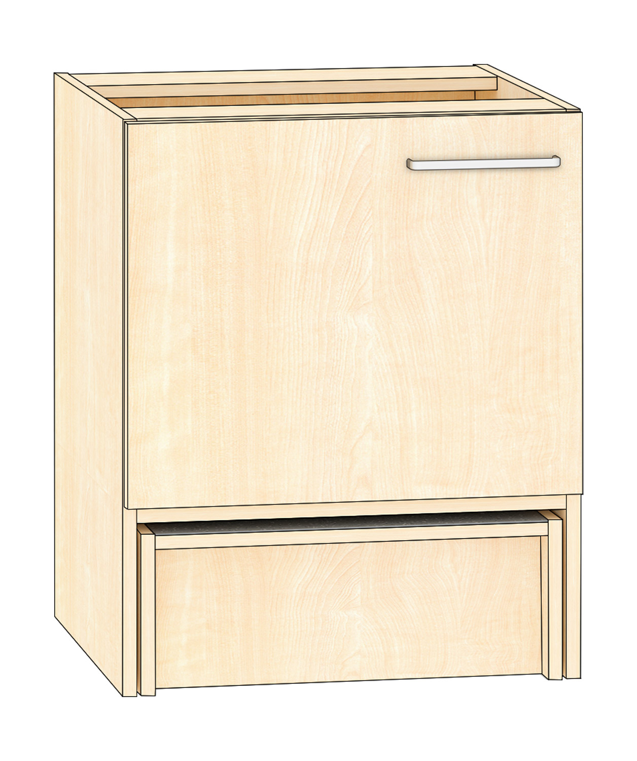 Anstellschrank Breite 60, Türanschlag links, Ahorn