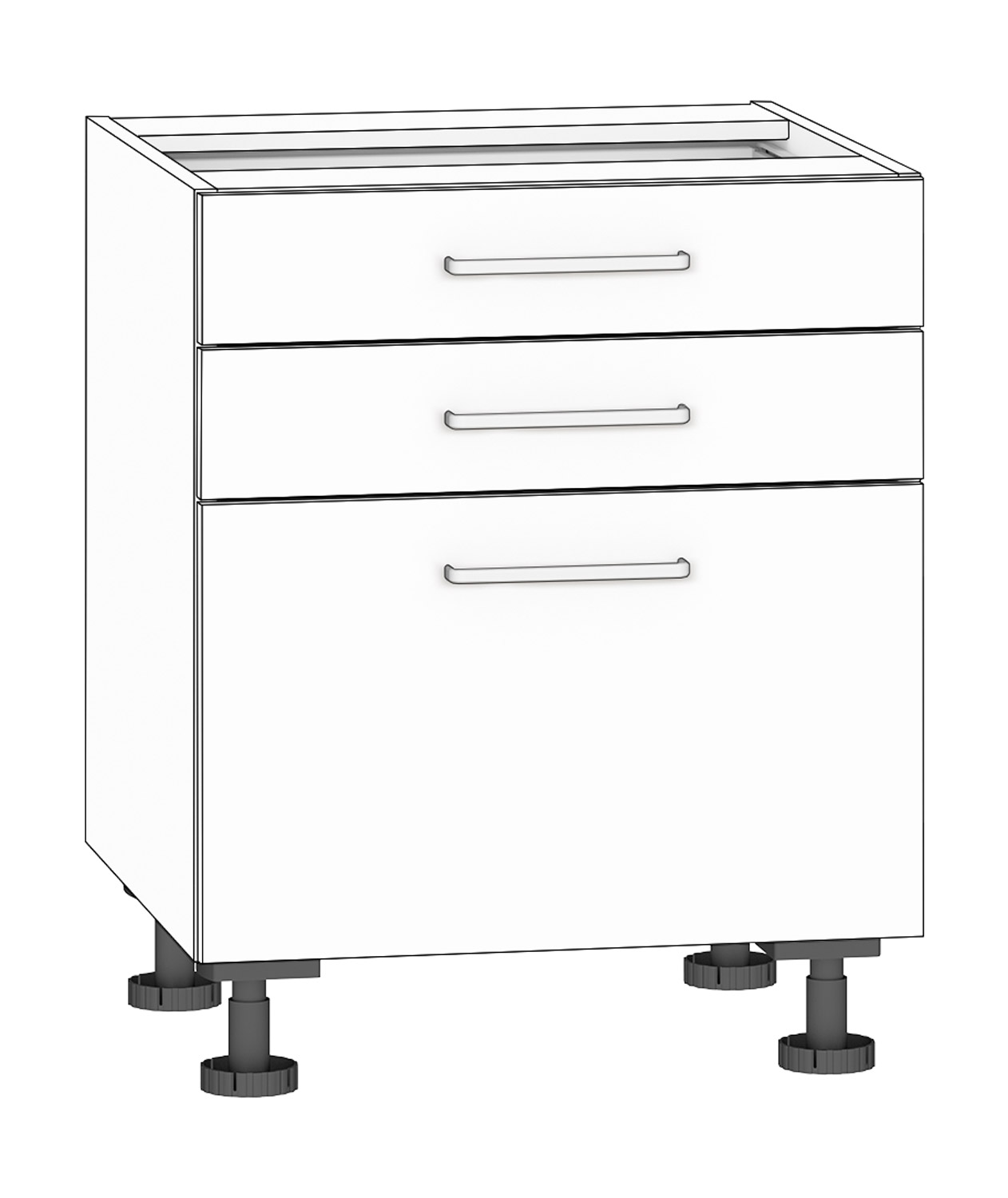 Schubkastenschrank 3 Schubkästen Breite 60 cm, weiß