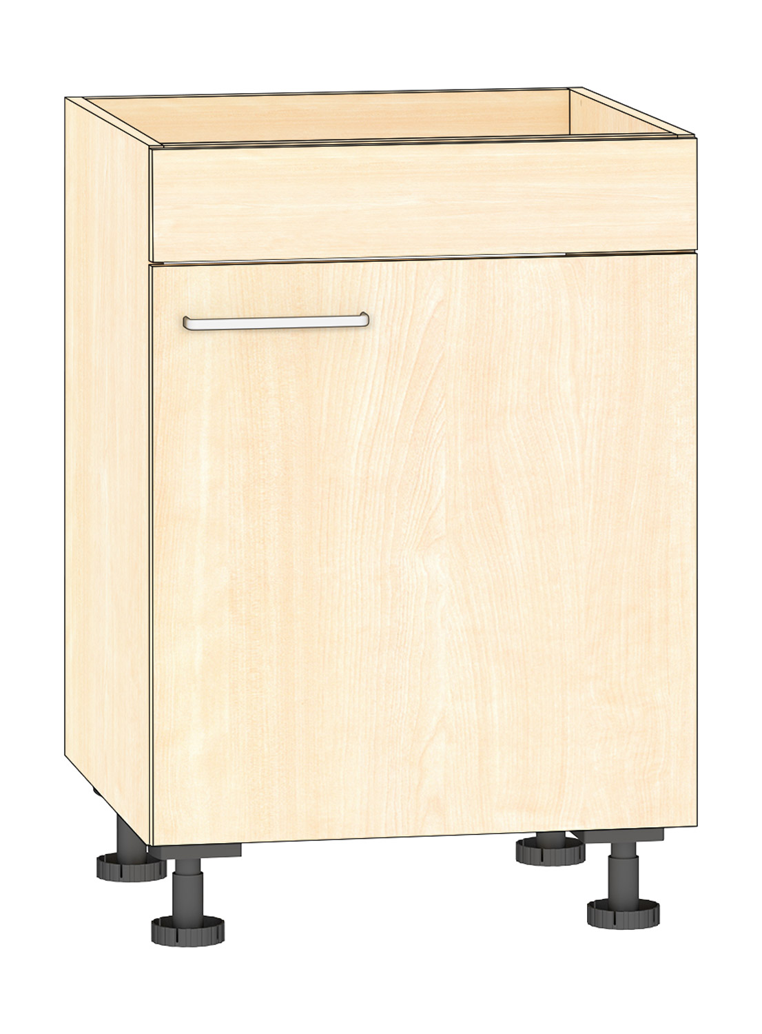 Halber Spülenschrank Breite 60 cm, Türanschlag rechts, Ahorn