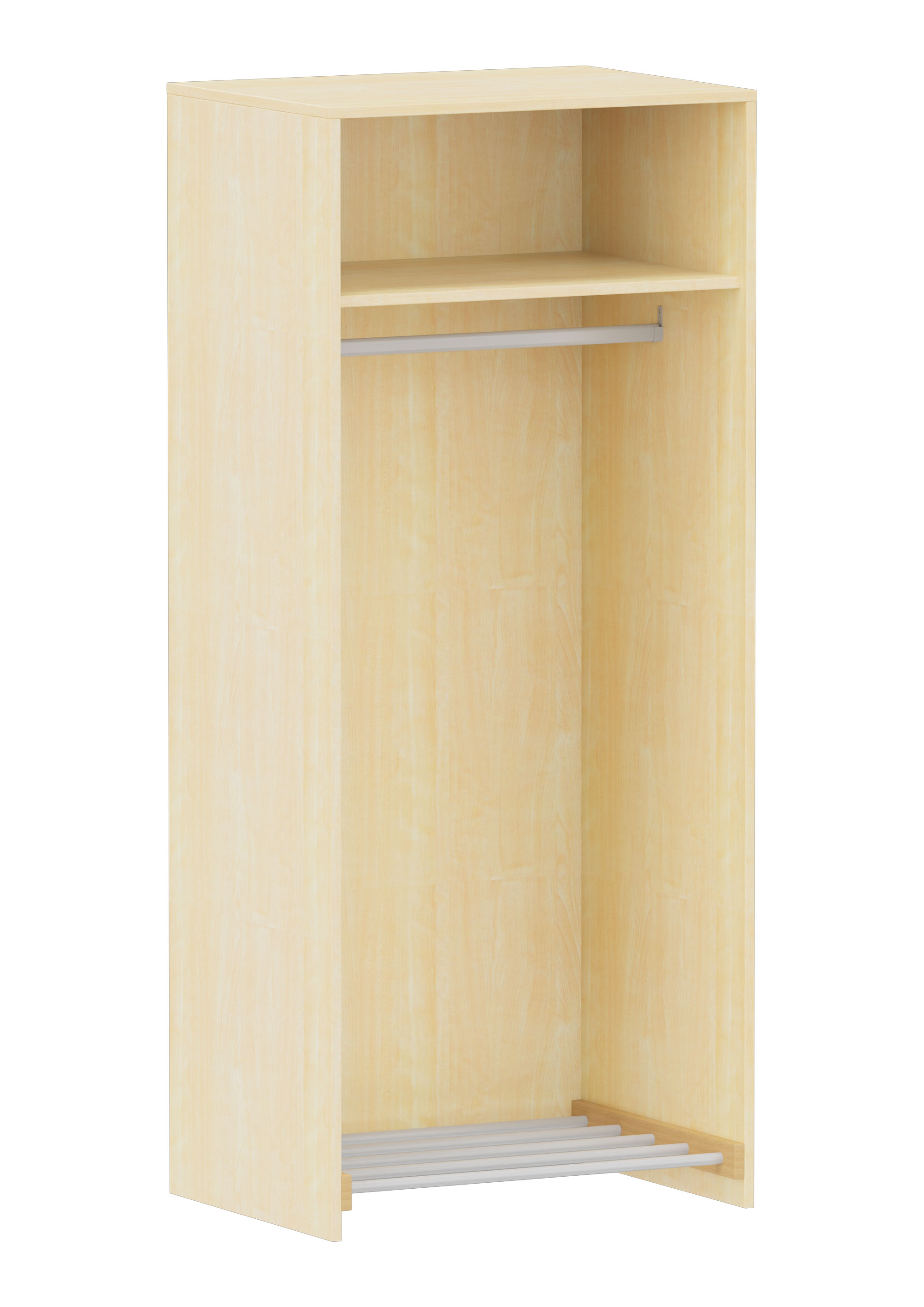 Offene Garderobe mit offenem Fach oben, Kleiderstange und Schuhablage