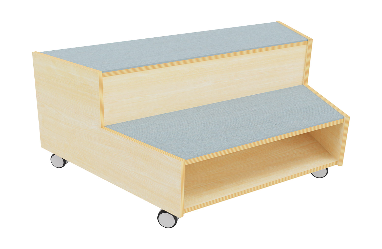 Stufentrapezpodest mit Tretfort Teppich fahrbar, 136 cm breit eisblau