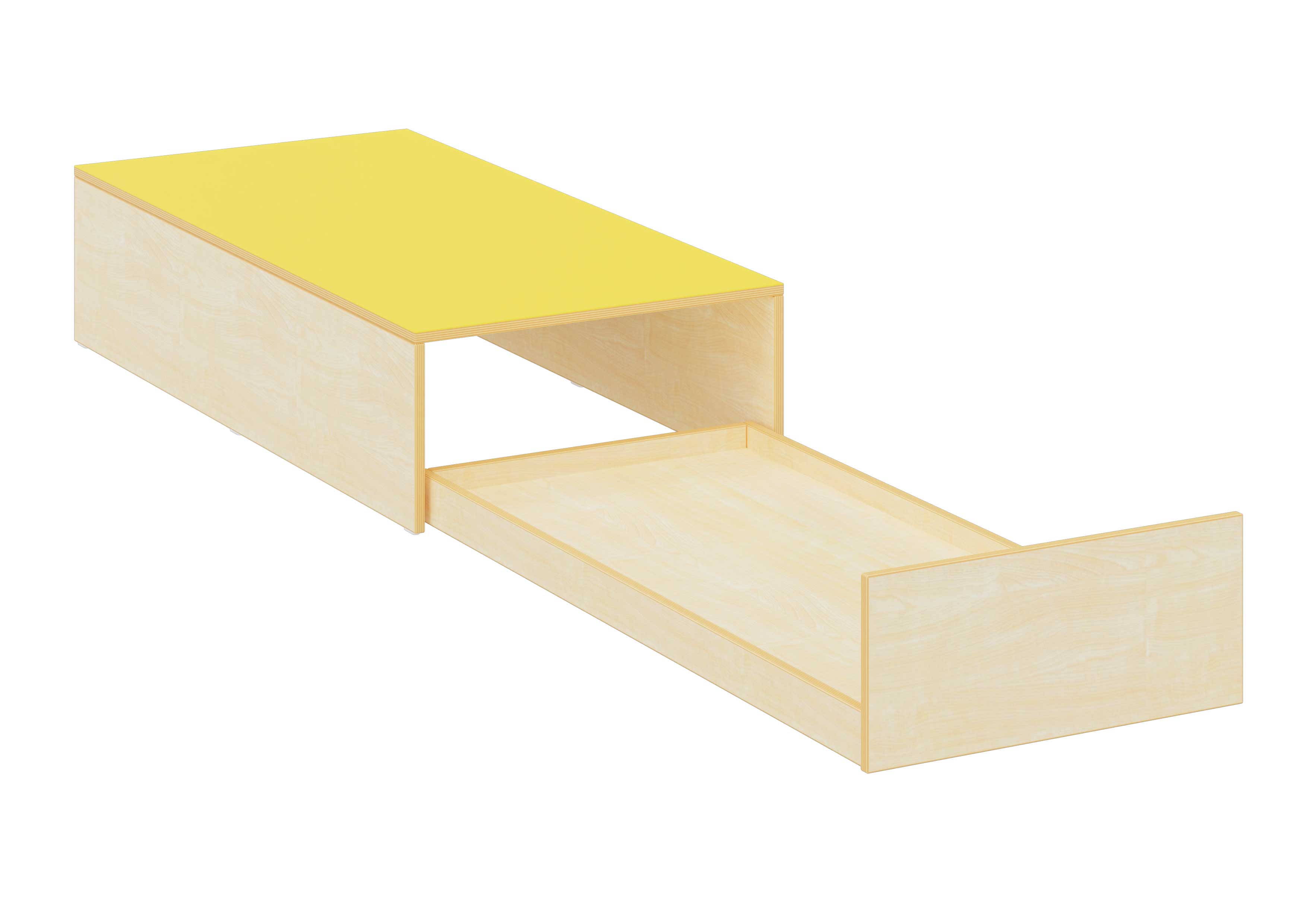 Bettenpodest mit Auszug gelb, Ahorn Dekor