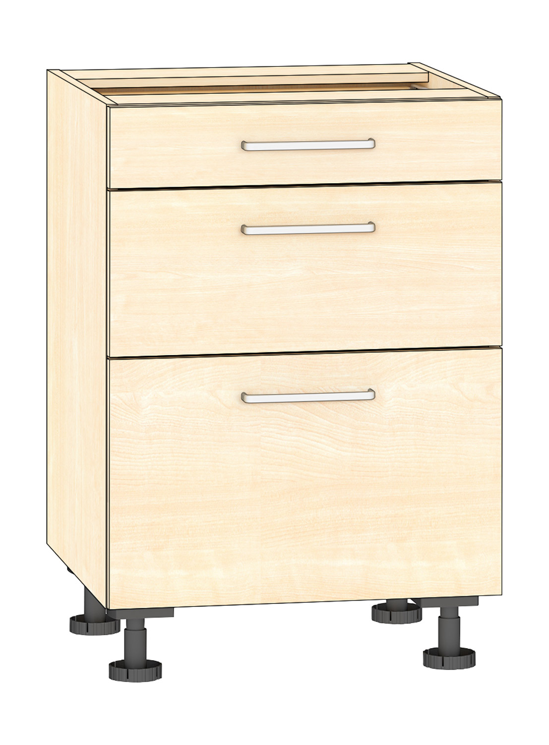 Schubkastenschrank 3 Schubkästen Breite 60 cm, Ahorn