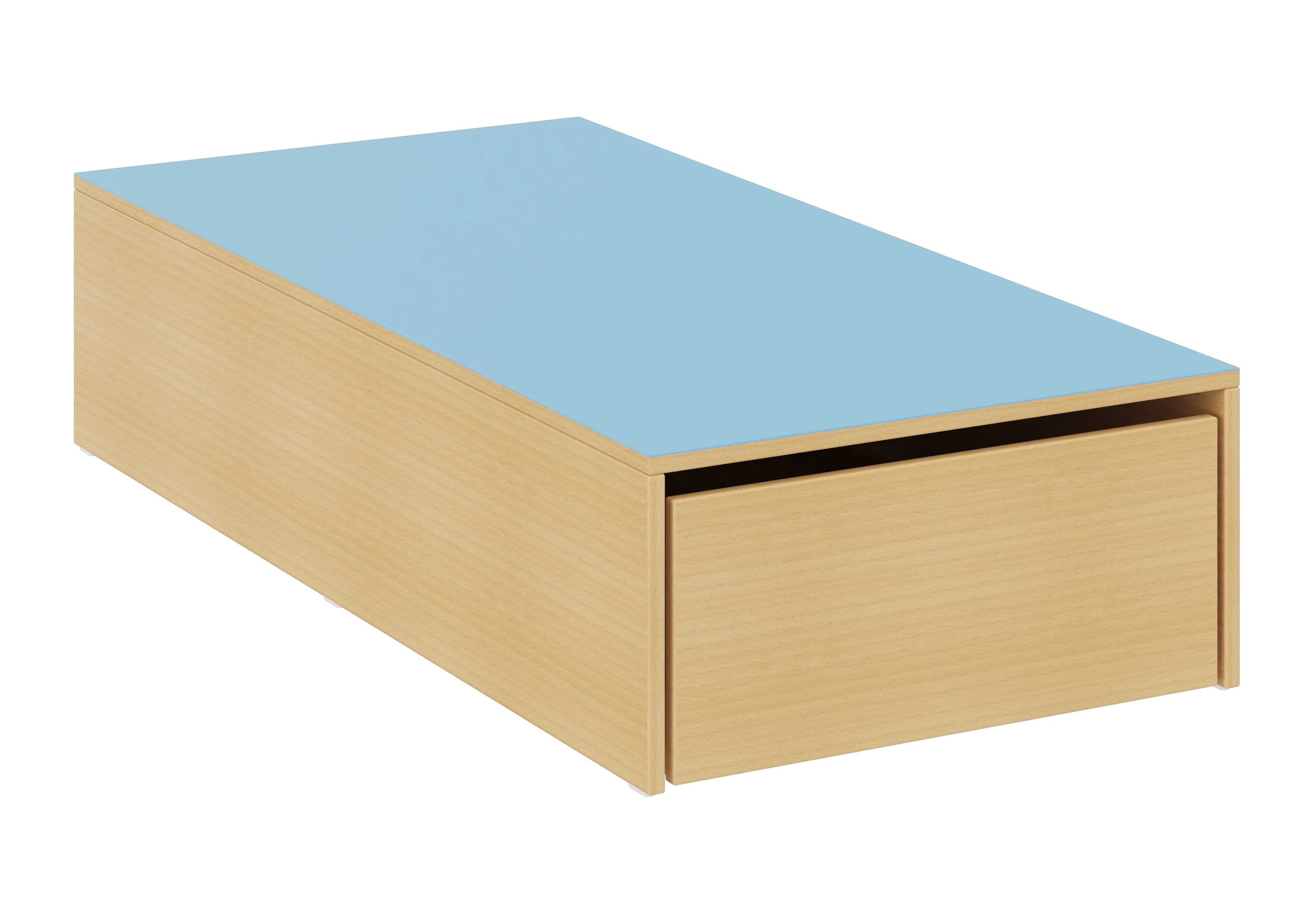 Bettenpodest mit Auszug blau, Buche Dekor