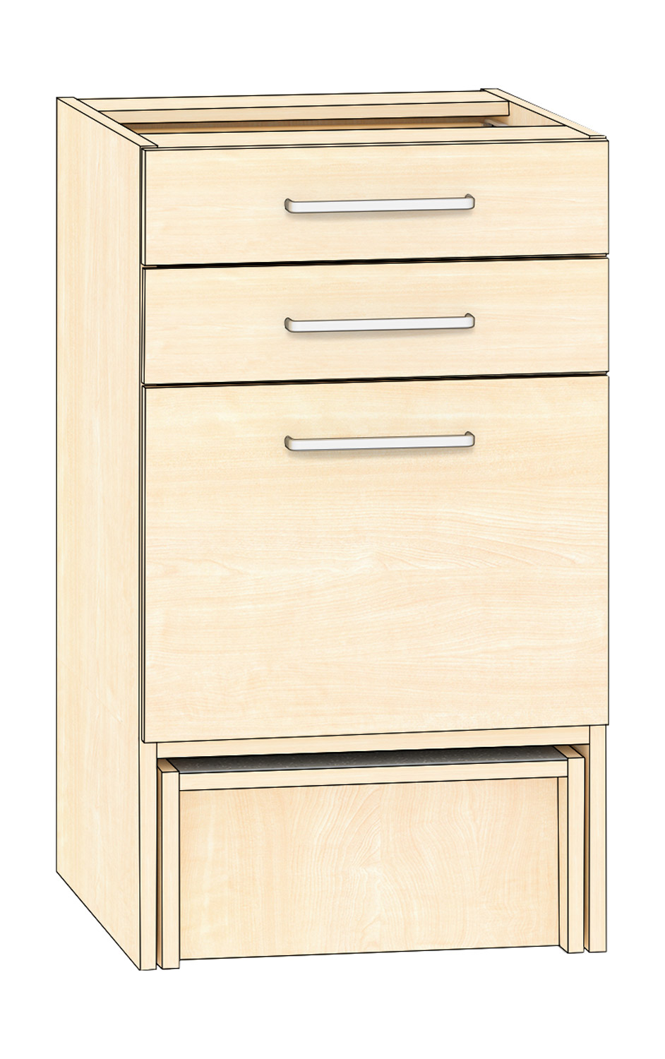 Schubkastenschrank 3 Schubkästen Breite 50 cm, Ahorn