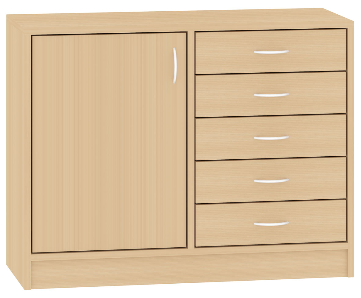 Schrank mit 5 Schubkästen und Tür, Breite 100 cm